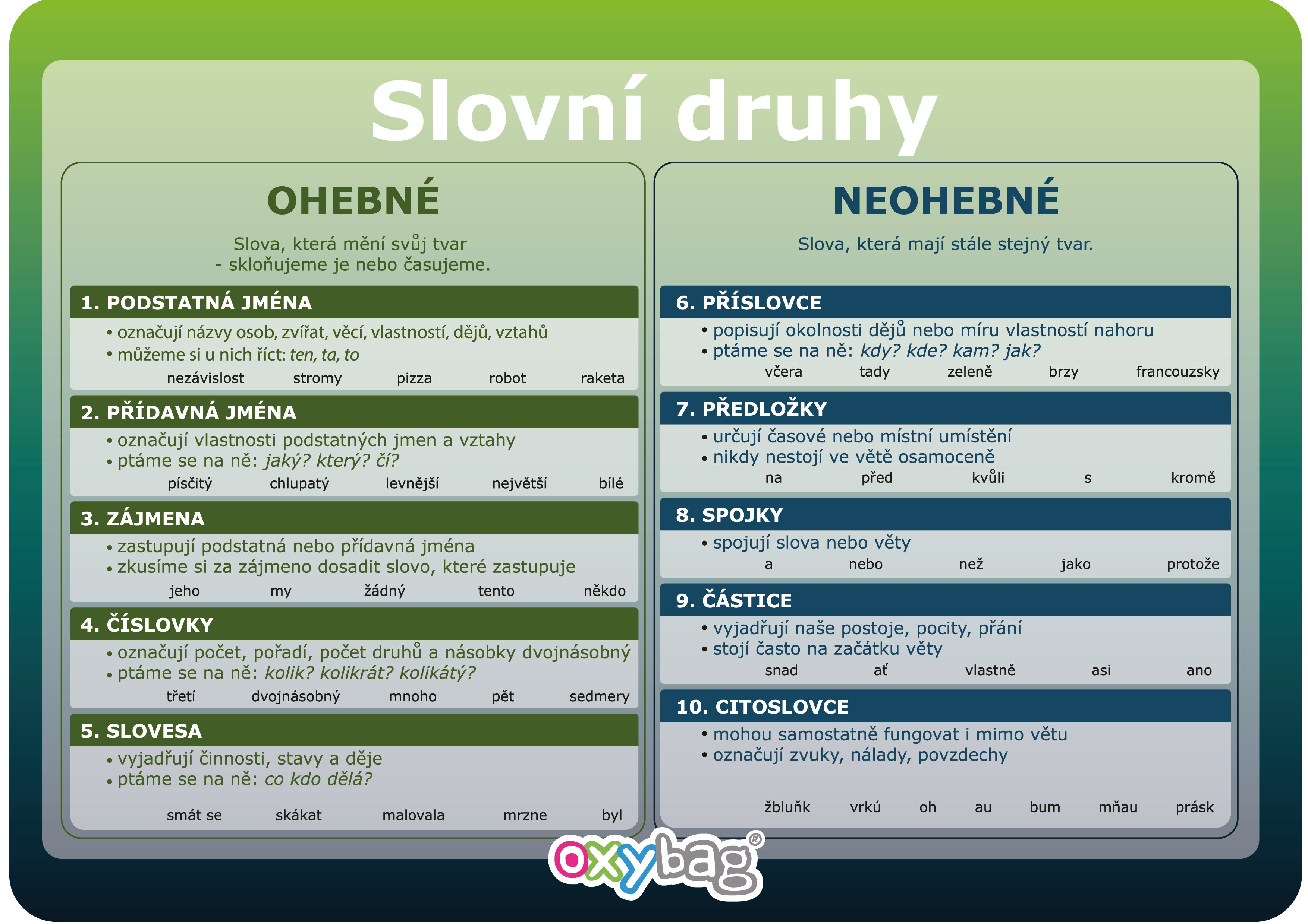 Vzdělávací karta A4 Slovní druhy